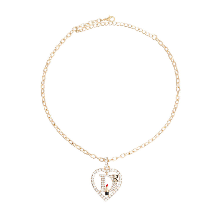 Gold Designer D Heart Necklace