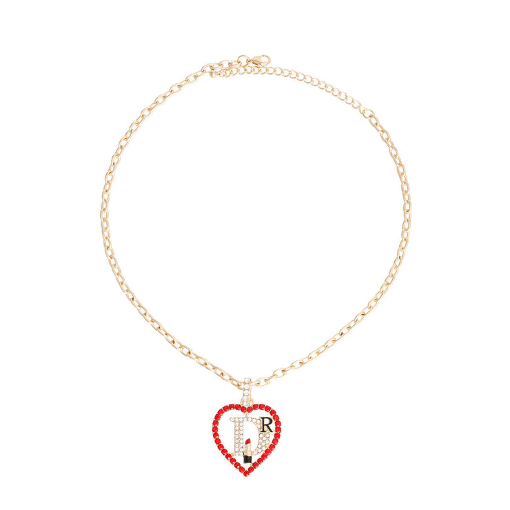 Red Designer D Heart Necklace