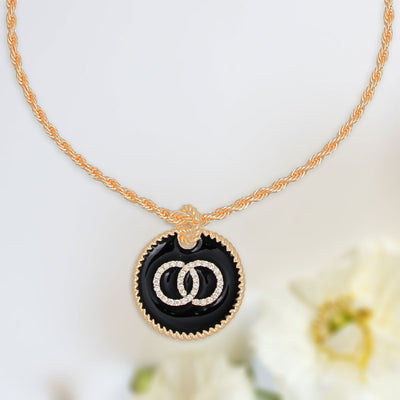 Black Infinity Pendant Gold Twisted Chain