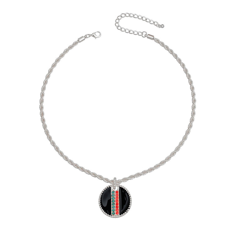 Black Stripe Pendant Silver Twisted Chain