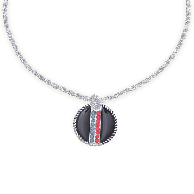 Black Stripe Pendant Silver Twisted Chain