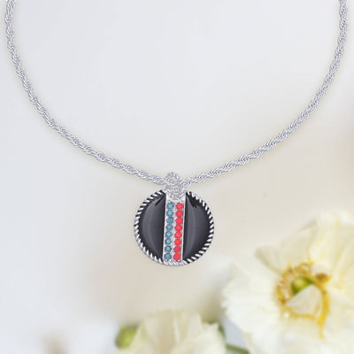 Black Stripe Pendant Silver Twisted Chain