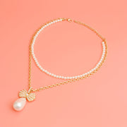 Double Layer Pearl Bow Necklace