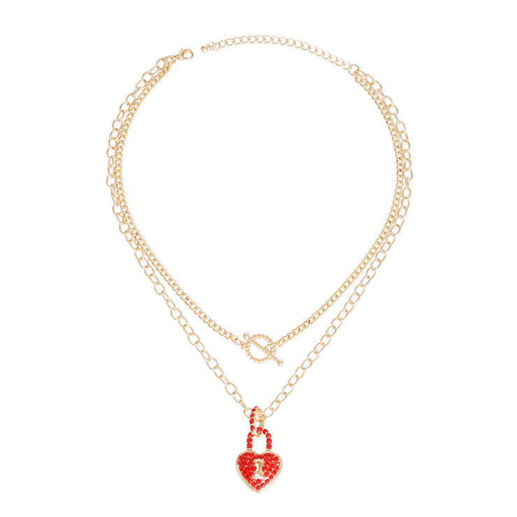 Red Locked Heart Gold Necklace