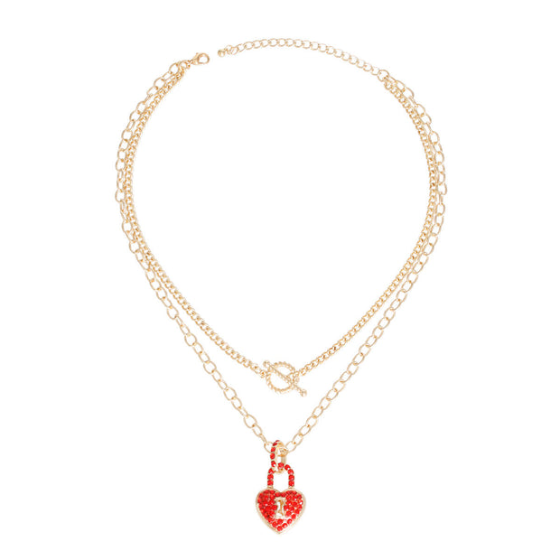 Red Locked Heart Gold Necklace