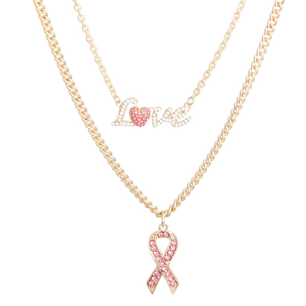 Gold Love Pink Ribbon Chain