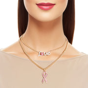 Gold Love Pink Ribbon Chain