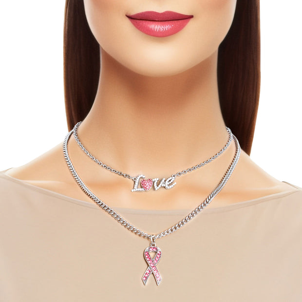 Silver Love Pink Ribbon Chain