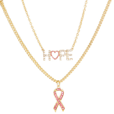 Gold Hope Pink Ribbon Chain