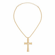 Necklace Gold Rope Chain Ridged Cross for Women