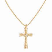 Necklace Gold Rope Chain Ridged Cross for Women