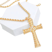 Necklace Gold Rope Chain Ridged Cross for Women