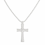 Necklace Silver Rope Chain Ridged Cross for Women