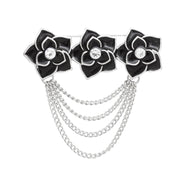 Brooch Triple Black Rose Silver Chain Pin Women