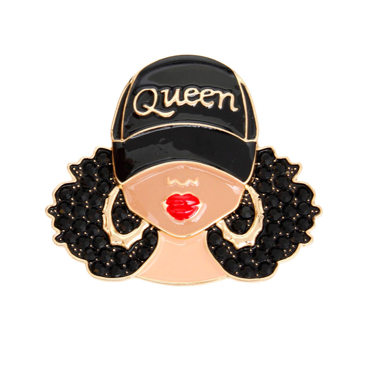 Brooch Black Gold Afro Queen Pin for Women