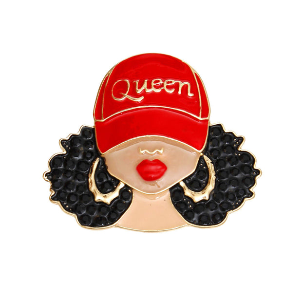 Brooch Red Gold Afro Queen Pin for Women