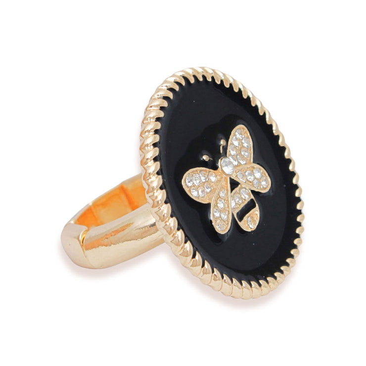 Black Bee Charm Gold Ring