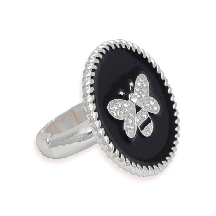 Black Bee Charm Silver Ring