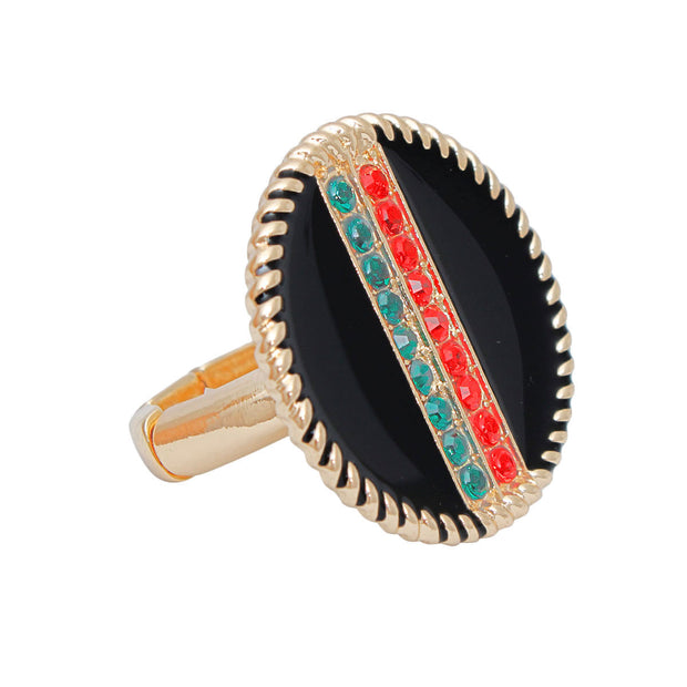 Black Stripe Charm Gold Ring