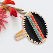 Black Stripe Charm Gold Ring