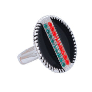 Black Stripe Charm Silver Ring