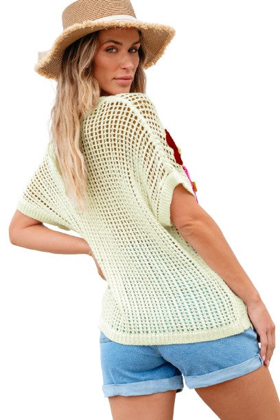 White Crochet Flower Hollow-out Sweater T Shirt