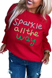 Racing Red Sparkle All The Way Tinsel Crew Neck Plus Size Sweater