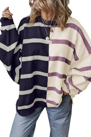 Blue Stripe Colorblock Oversized Sweater