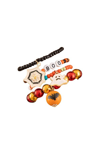 Orange 4pcs Halloween Ghost Spider Web Beaded Bracelet Set