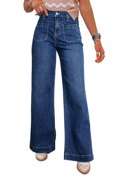 Sail Blue Wide Leg Pocketed High Waist Jeans