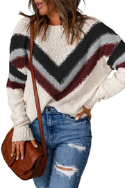 Black Chevron Striped Drop Shoulder Sweater