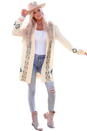 Apricot  Aztec Print Open Front Cardigan