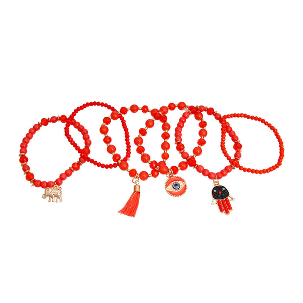 Coral Hamsa 6 Pcs Bracelets