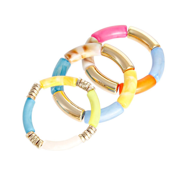 Multi Color Tube Stretch Bangle Set