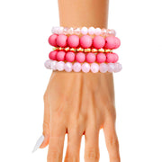 Matte Pink Ball and Glass Bracelets