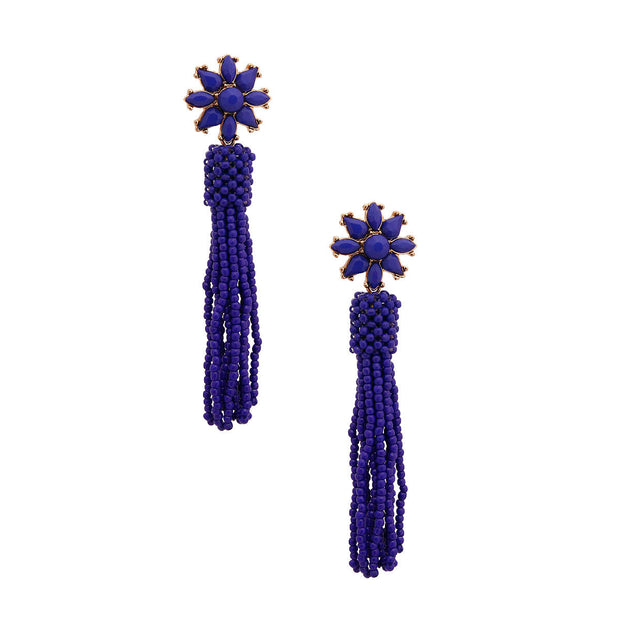 Blue Flower Seed Bead Earrings