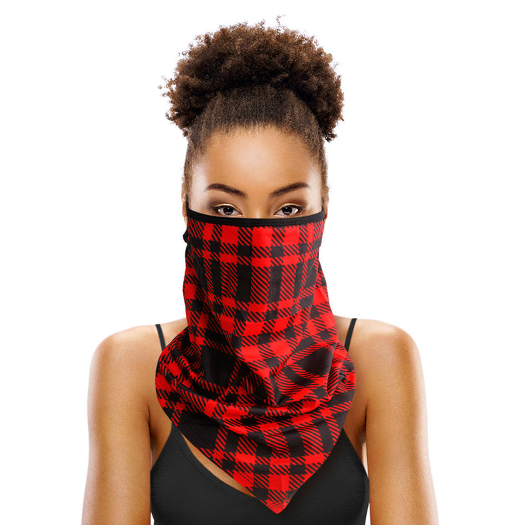 Red and Black Buffalo Plaid Scarf Mask