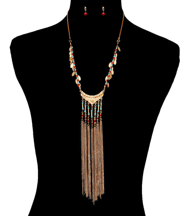 Brown Tassel Necklace Set