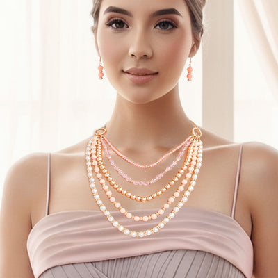 Pink Beads Pearl Necklace Set