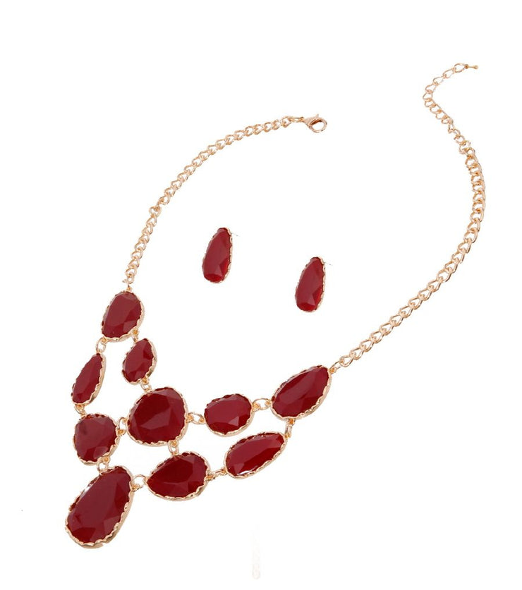 Burgundy Short Necklace Irregular Resin Teardrop inset