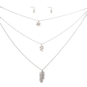 Silver 3 Layer Chain Leaf Necklace