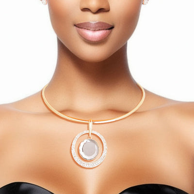 Gold Metal Rigid Choker Necklace Set: Statement of Elegance!