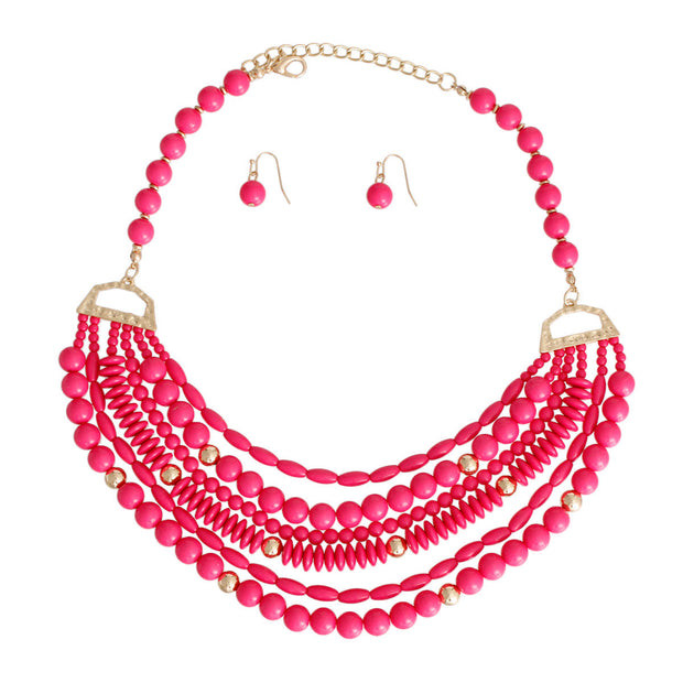 6 Layer Fuchsia Bead Necklace