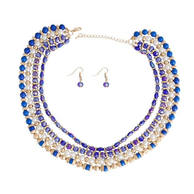 Blue Glass Bead Pearl Set