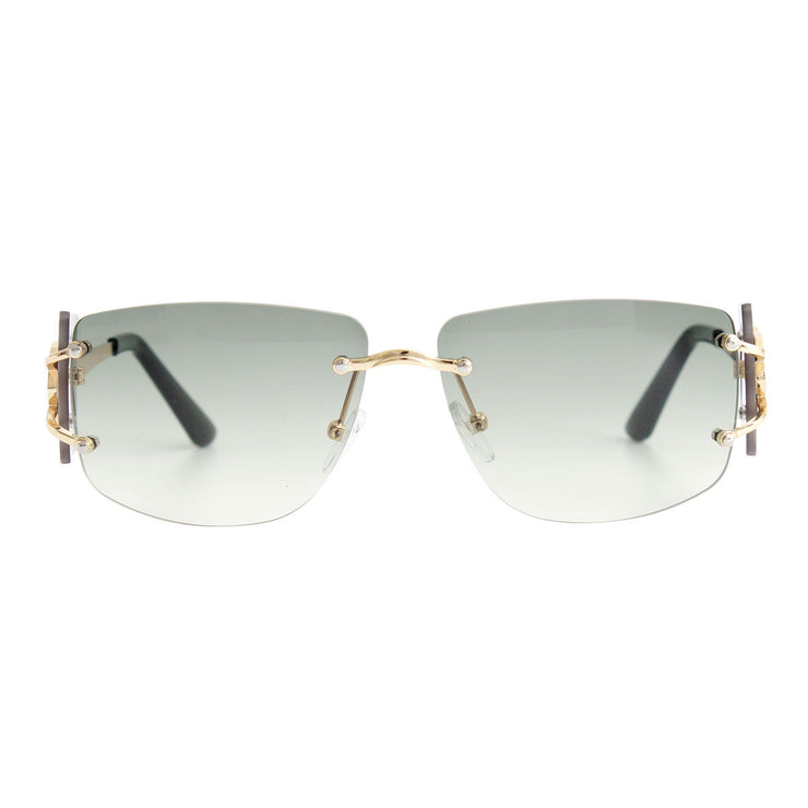 Green Rimless Temple Sunglasses