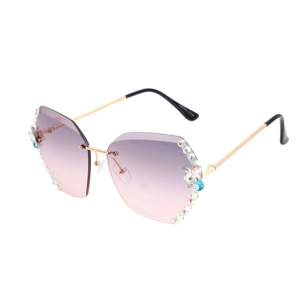 Purple Rhinestone Edge Sunglasses