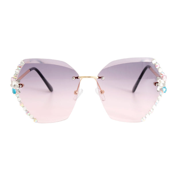 Purple Rhinestone Edge Sunglasses