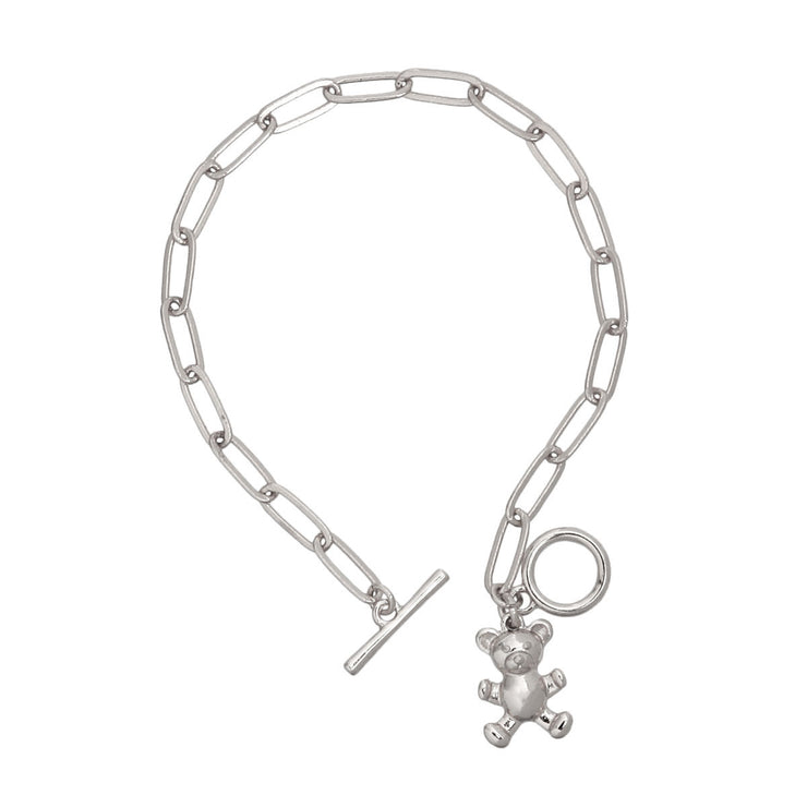 Silver Teddy Bear Toggle Bracelet