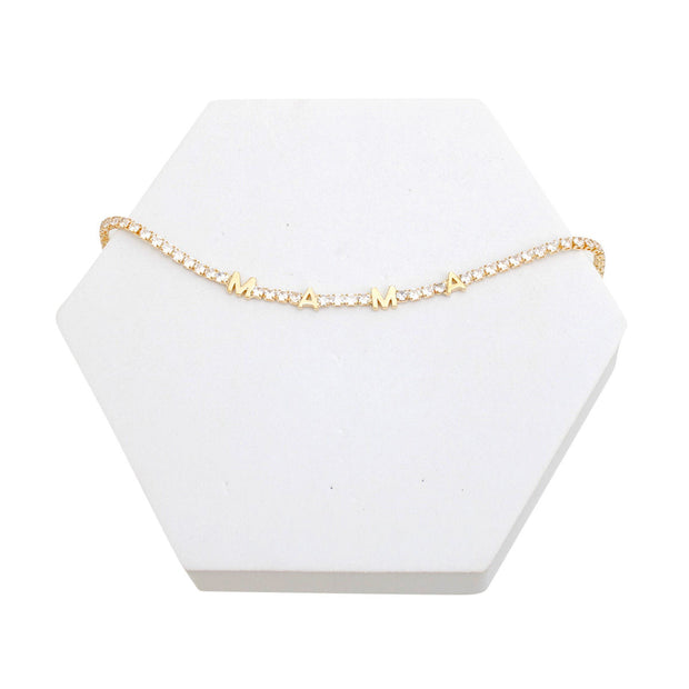 Tennis Bracelet Gold CZ Rhinestone MAMA for Women