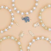 Bracelet White Pearl Gold Bead Animal Charm Set